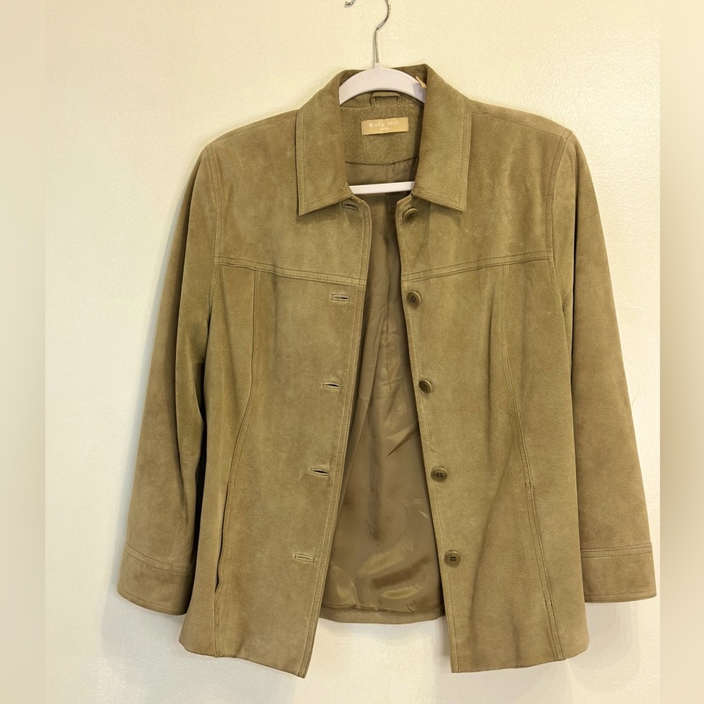 Kate Hill  petite in Green Genuine Leather Suede Jacket. Size: 12P